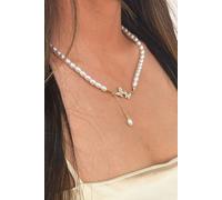 SVNX Butterfly Pearl Chain Necklace - Gift Boxed - White - One Size