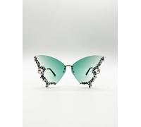 Svnx Butterfly Shaped Lens With Crystal Detail In Green Green One Size