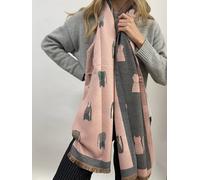 Svnx Cat Printed Scarf In Pink & Grey - Wool Blend Pink