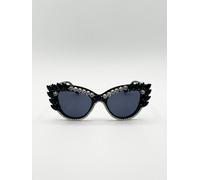 Svnx Cateye Sunglasses With Black And Silver Crystals Black One Size