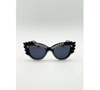 SVNX Cateye Sunglasses with Black and Silver crystals - One Size