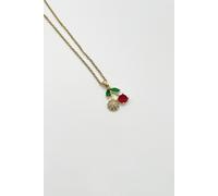 Svnx Cherry Rhinestone Gold Necklace Multi