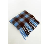 Svnx Chunky Check Scarf In Brown And Blue In Light Brown Light Brown