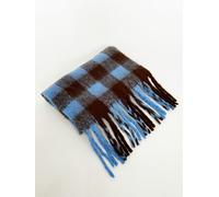 SVNX Chunky Check Scarf in Brown & Blue in Light Brown SVNX Light Brown One Size
