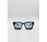 Svnx Chunky Oversize Square Sunglasses In Tortoiseshell With Blue Lenses In Brown Brown