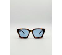 SVNX Chunky Oversize square Sunglasses in Tortoiseshell with Blue Lenses - One Size