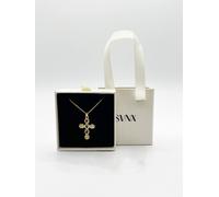 Svnx Cross Pendant Necklace In Multi Colour Stones - Gift Boxed In Gold Gold One Size