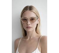 SVNX Diamante Cat Eye Sunglasses In Champagne in Beige