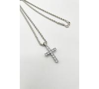 Svnx Diamante Cross Pendant Necklace In Silver Silver
