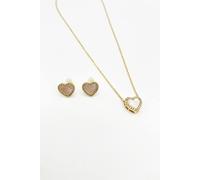 Svnx Diamante & Seashell Heart Necklace & Earrings Set - Gift Boxed In Gold Gold