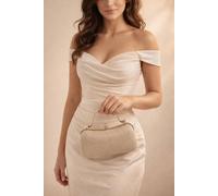 Svnx Diamonte Handle Glitter Clutch Bag With Chain Strap In Gold Gold