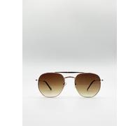 Svnx Double Bridge Metal Sunglasses With Gradient Lenses In Gold Gold