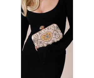SVNX Embellished Heart Clutch Bag In Gold - Gold - One Size