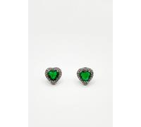 Svnx Emerald Green Diamante Heart Earrings - Gift Boxed In Silver Silver