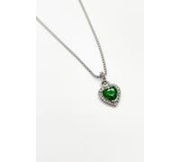 Svnx Emerald Green Diamante Heart Necklace - Gift Boxed In Silver Silver