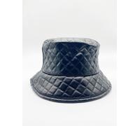 Svnx Emerald Quilted Pu Leather Bucket Hat In Black Black