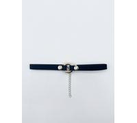 Svnx Faux Suede Choker Necklace With Ring Charm In Black Black