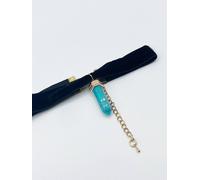 Svnx Faux Velvet Choker With Turquoise Stone Charm In Teal Teal One Size