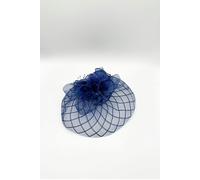 SVNX Feather Floral Mesh Fascinator in Navy - Navy