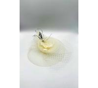 SVNX Feather & Polka Veil Fascinator in Cream - Cream