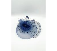 SVNX Feather & Polka Veil Fascinator in Navy - Navy