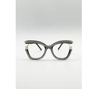Svnx Festival Diamante With Pearls Cateye Glasses In Black Black