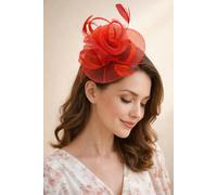 SVNX Floral Fascinator with A Wide Base in Red - Red - One Size