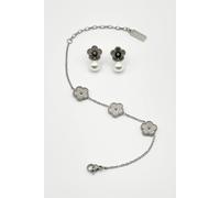 Svnx Floral Pearl Stud Earrings & Bracelet Set - Gift Boxed In Silver Silver