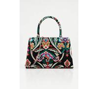 Svnx Floral Satin Embroidered Top Handle Bag In Black Black