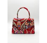 Svnx Floral Satin Embroidered Top Handle Bag In Red Red