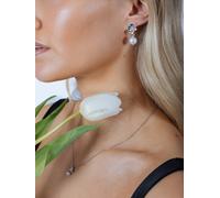 Svnx Flower Drop Pearl Earrings In Silver - Gift Boxed Silver One Size