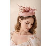 SVNX Gauze Swirl Flower Feather Fascinator - Pink
