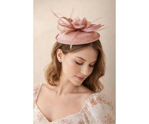 SVNX Gauze Swirl Flower Feather Fascinator - Pink