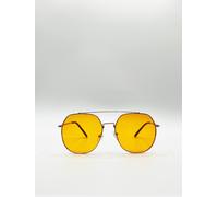 Svnx Gold Rounded Aviator Style Sunglasses In Yellow Yellow One Size