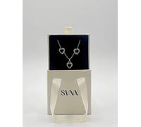 Svnx Green Diamante Heart Necklace And Earrings Set In Silver Silver One Size