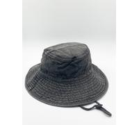 SVNX Grey Distressed Denim Safari Bucket Hat with Toggle Adjuster in Dark Grey SVNX Dark Grey One Size
