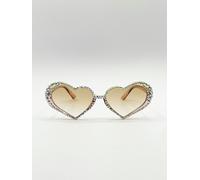 SVNX Heart Sunglasses with Gem Detail in Champagne - One Size - Champagne