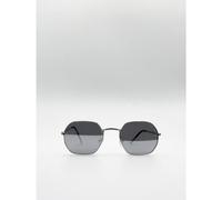 Svnx Hexagon Metal Frame Sunglasses With Mirror Lenses In Silver Silver