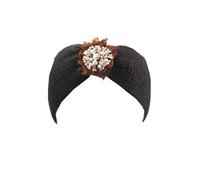 Svnx Knit Headband With Pearl & Gem Flower In Black Black One Size