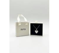 SVNX Large Heart Pendant Locket Necklace in Silver Colour - Gift Boxed