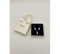 Svnx Large Pearl Diamante Earrings & Necklace Set In Silver Silver