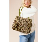 SVNX Leopard Faux Fur Tote In Olive - One Size - Olive