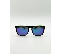 SVNX Matte Wayfarer Sunglasses with Case - Polarised With Blue Mirrored Lens - One Size - Black-Green