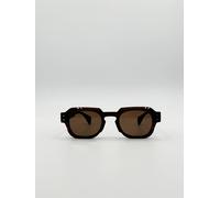 SVNX Men's Angular Wayfarer Style Sunglasses in Brown with Green Arms SVNX Brown One Size