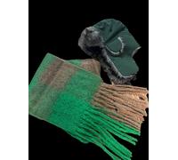 SVNX Men's Khaki Trapper & Brown Green Check Scarf Set - Mens SVNX Green One Size