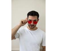 SVNX Metal Frame Aviator Sunglasses with Red Lenses - One Size - Silver