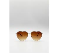 SVNX Metal Frame Heart Shape Brown Lenses Sunglasses - One Size
