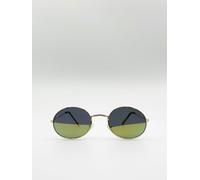 SVNX Metal Frame Round Sunglasses with Mirror Lenses - Gold
