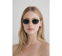 Svnx Metal Oval Cat Eye Sunglasses In Black Black One Size