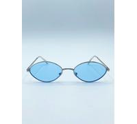 SVNX Metal Oval Frame Sunglasses with Blue Lenses - One Size - Blue